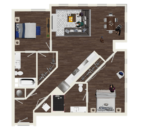Floor plan for 2 beds, 2 baths, 1194 sqft